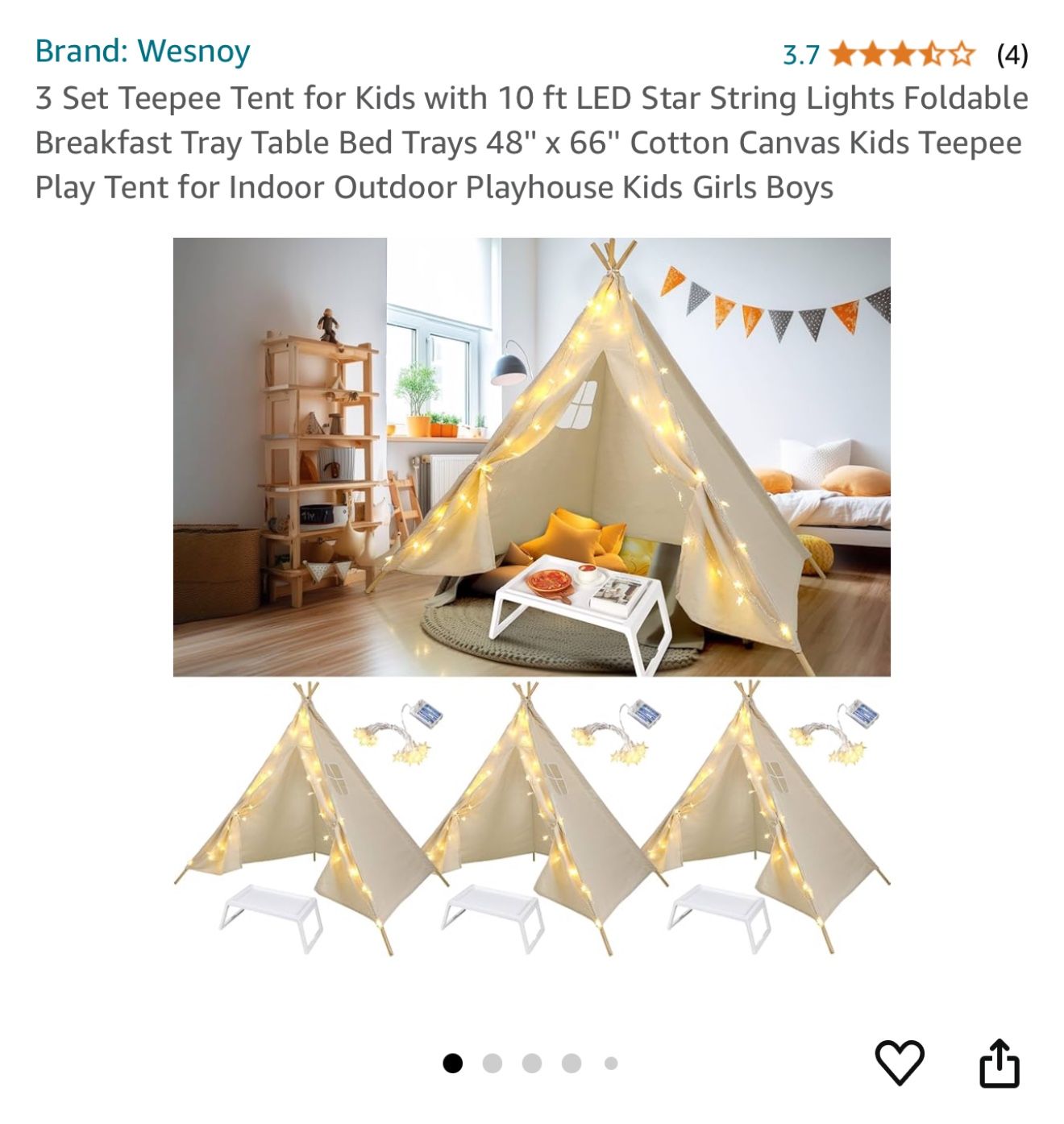 New Wesnoy 3 Set Teepee Tents For Kids