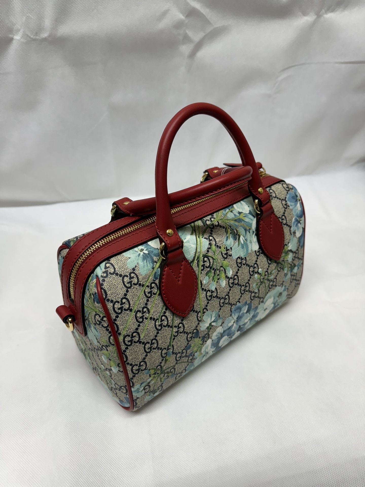 GUCCI Floral Blooms Small GG Supreme Monogram Boston Bag Beige