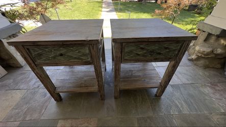 Pair of Rustic Farmhouse End Tables - Distressed Wood (Set of 2)