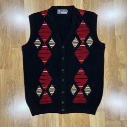 Vintage 80s 90s argyle black and red vest  