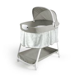 Ingenuity Ity Snuggity Snug Bedside Baby Bassinet, Soothing Vibrations Portable Crib with Storage Basket, Nimbu, Grey