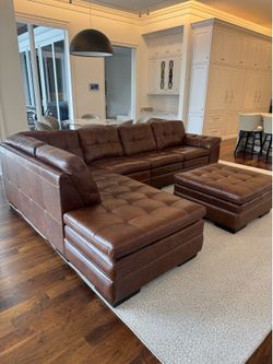 Braden Medium Brown Leather Medium Left Chaise Sectional - Excellent Condition - Retail: $5399