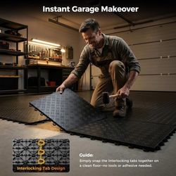 B925 $60  Garage Floor Tiles Heavy-Duty Interlocking 12"X12" (50-Pack with 4 Edge  No More Buckling & Warping​】Each tile features a precise micro-gap​