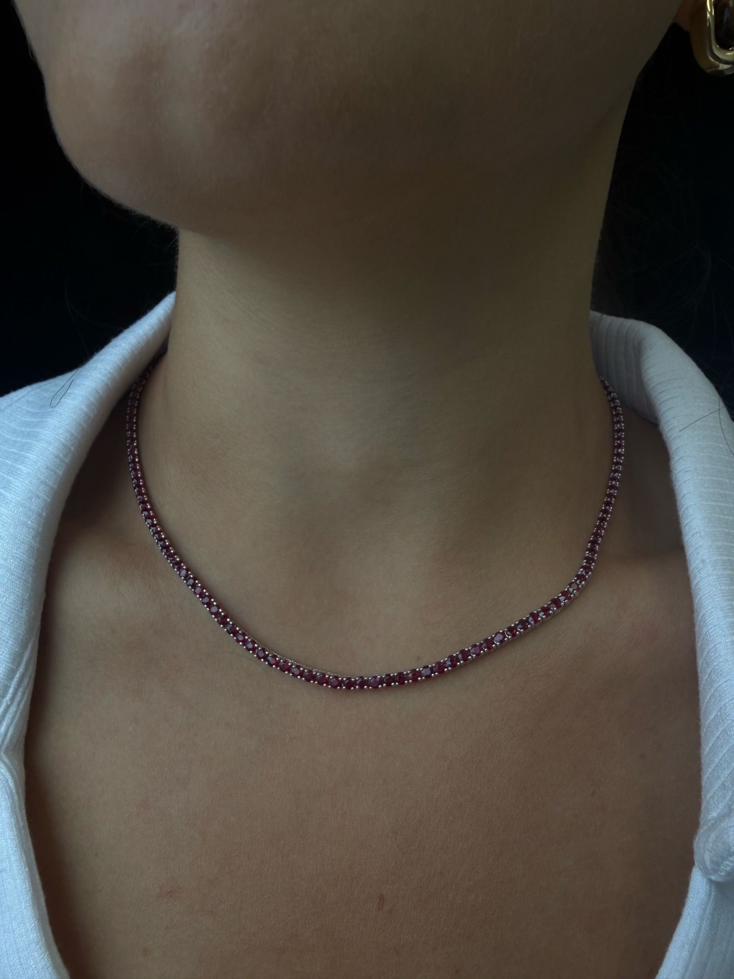 8CT Round Cut Natural Red Ruby Tennis Necklace 18K In White Gold