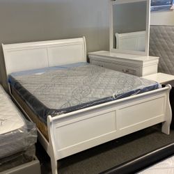 Queen White Bedroom Set Complete With Economy Mattress Set. $999