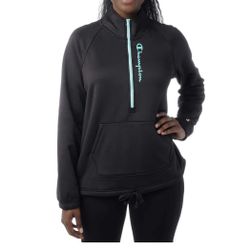 Champion Women’s 1/4 Zip Pullover Logo Sweatshirt, Black/Teal