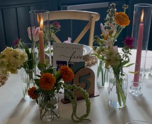 23 hurricane vases and candle holders