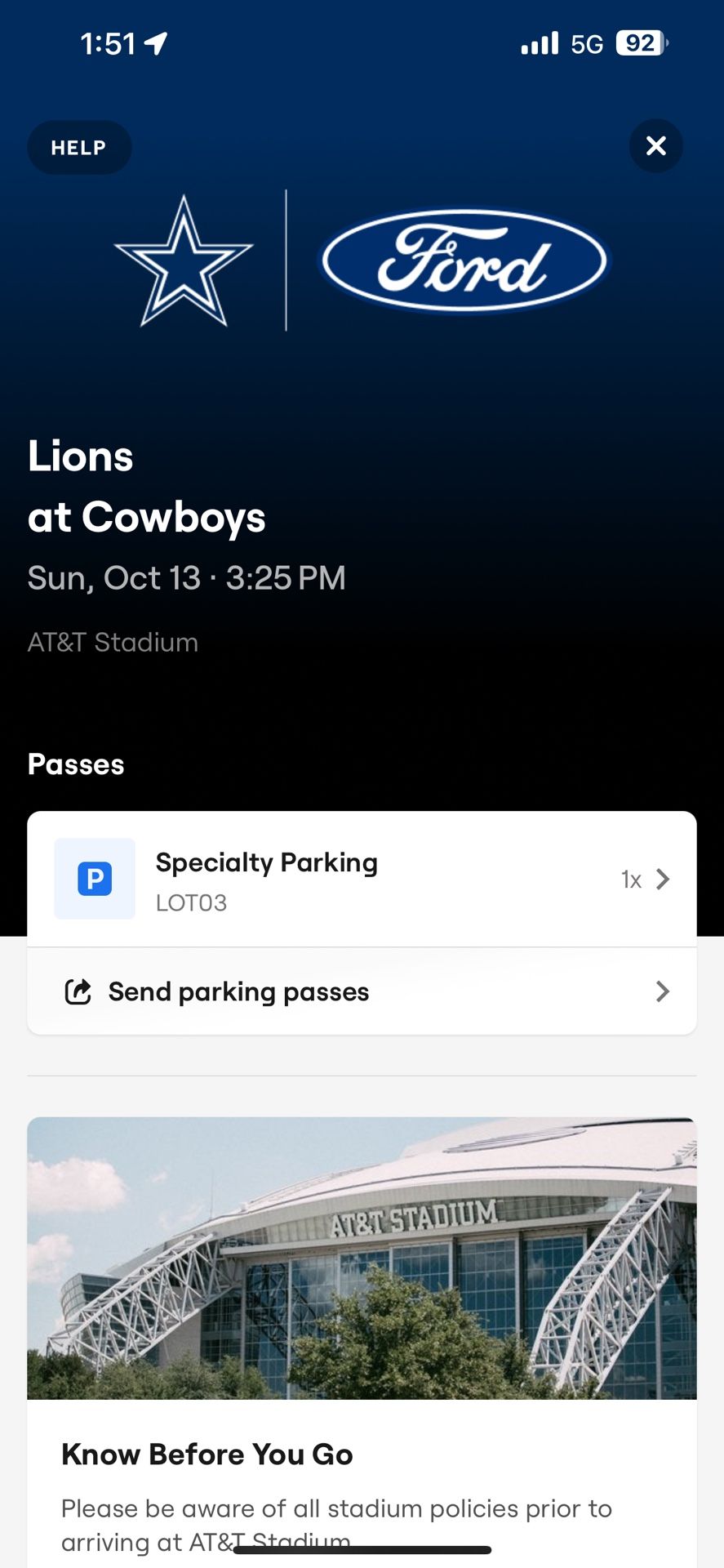 Parking Pass/ Dallas cowboys