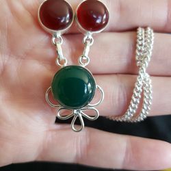 Sterling Silver Choker Necklace With Agate And Green Quartz Stones