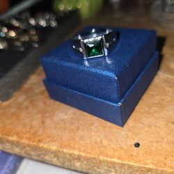 Mens Size 12 Stainless Steel Emerald Ring