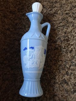 Jim Beam Decanter, 1961 Jim Beam Grecian Decanter, Socrates Plato Aristotle Greek Scene Decanter, Blue Milk Glass Decanter