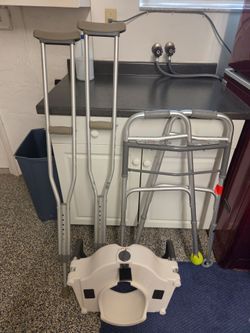 Medical seat, walker and crutches