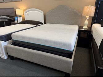 Full Upholstered Bed Frame – Light Gray