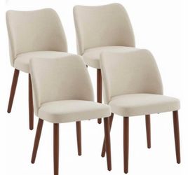 4 table chairs - White linen - Wood legs