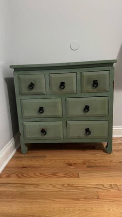 Green Wood Dresser with 7 Drawers