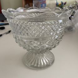 Anchor Hocking Vintage 1960's Footed Depression Glass Bowl Wexford Pattern