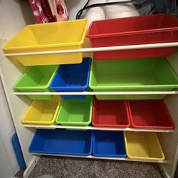 Toy Organizer White With Colorful Bins