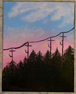 “Pastel Skies And Pines” Painting Artwork 