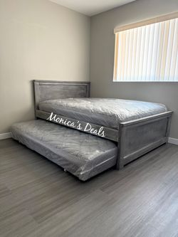 Full Solid Wood Bed With Twin Roll Out Mattress $560