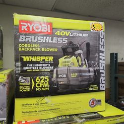 RYOBI
40V Whisper Series 145 MPH 625 CFM Cordless Battery Backpack Leaf Blower with 5.0 Ah Battery and Charger