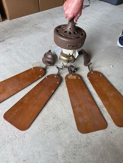 Vintage Ceiling Fan with Wood Blades