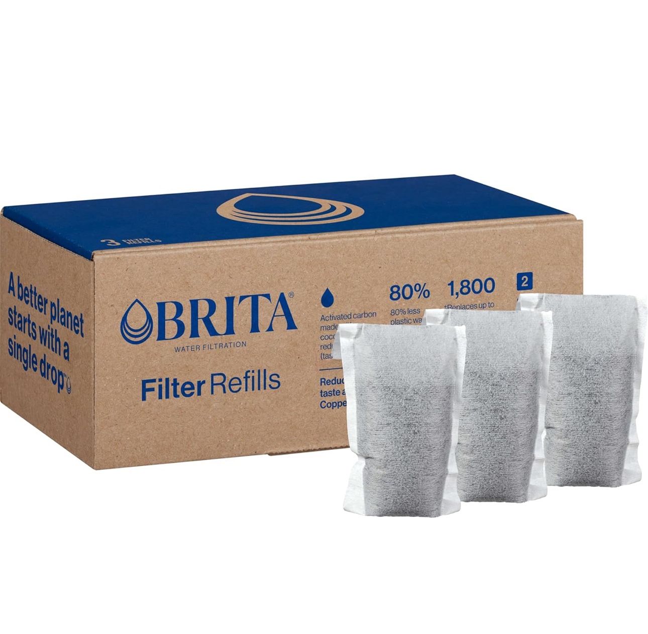 Brita Refillable Water Filter Refill Packs for Pitchers and Dispensers, BPA-Free, 80% Less Plastic*, Each Lasts Two Months, For Use with Refillable Sh