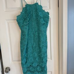 Teal floral crochet dress with spaghetti straps