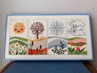 Framed Four Seasons Cross Stitch Wall Art
