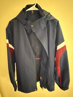 Navy Blue Windbreaker Jacket with Hood