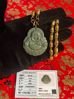 24K Gold PLATED Jade Buddha Necklace