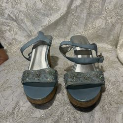 Fioni blue cork wedge heels with beading Size 8