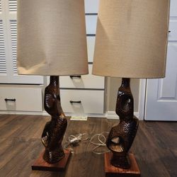 RARE Pair Of Vintage Tall Jonathan Adler Brutalist Reform Table Lamps