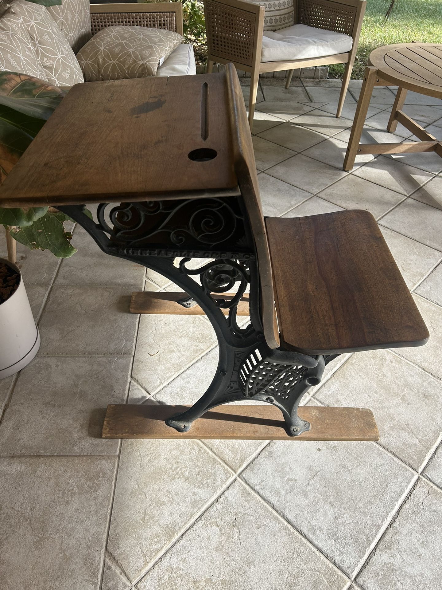 Antique Wood And Cast Iron Folding School Desk Minneapolis OSS F Co