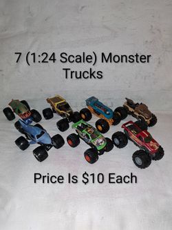 7 (1:24 Scale) Monster Trucks In Excellent Condition (Price Is $10 Each)