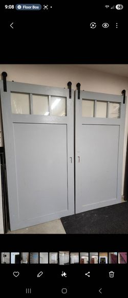 Barn doors with track and hardware