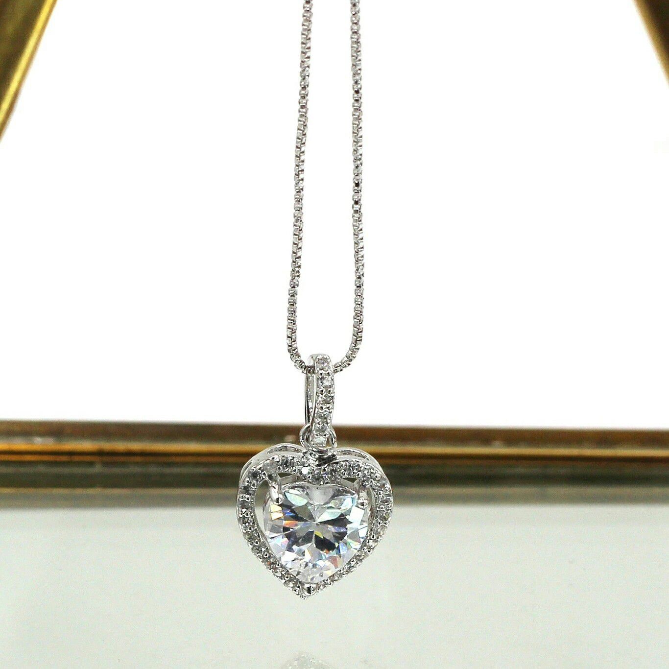 Lovely silver peach heart crystal necklace