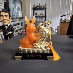 Gorgeous Feng Shui Golden Rabbit Sculpture " Happiness For A Lifetime " 7.5"H X 6.5"W X 4"D