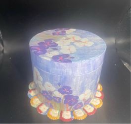 Round Decorative Box with Iris Floral Design (5x3.5”)