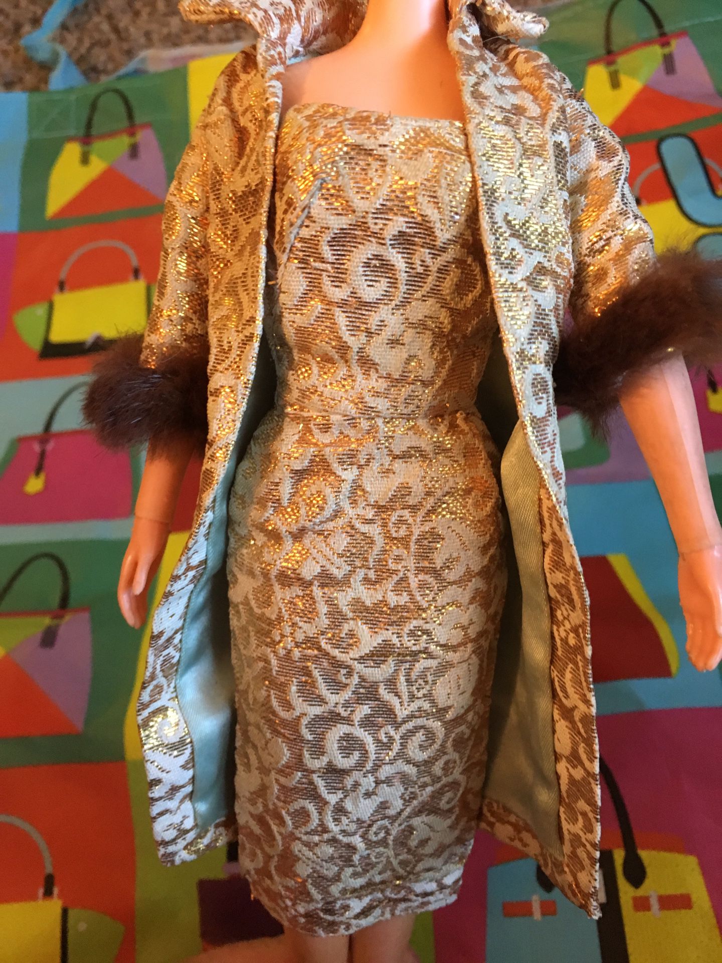 Vintage Barbie Doll Outfit #961 Evening Splendor 1960's metallic Gold
