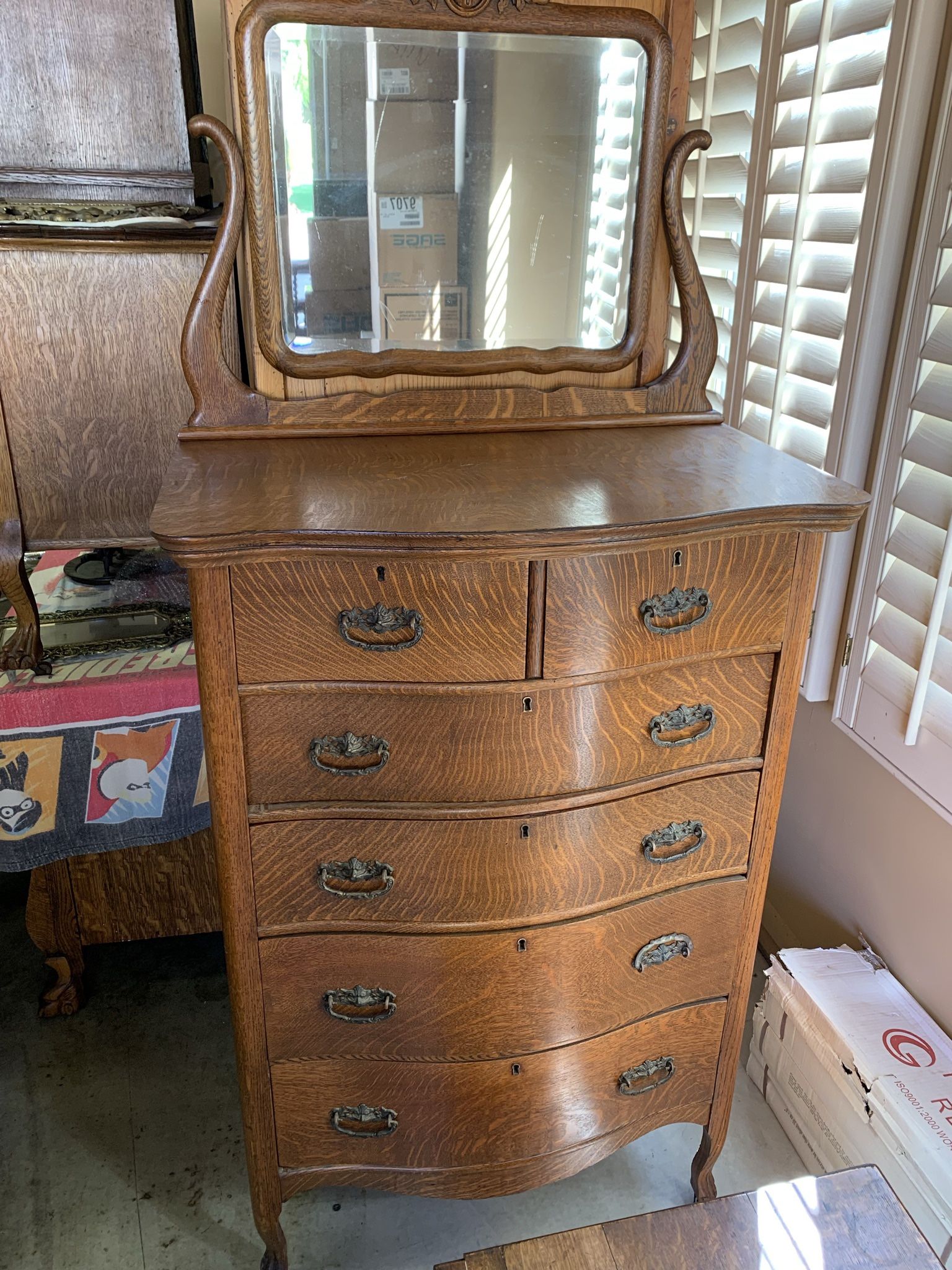 Tiger oak Dresser Late 1800’s With Paw Feet And Lion handles for Sale