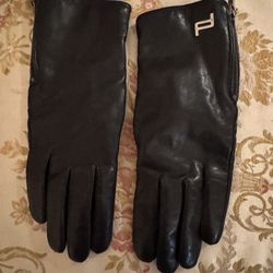 Porsche Design Leather Gloves Black Size Small 