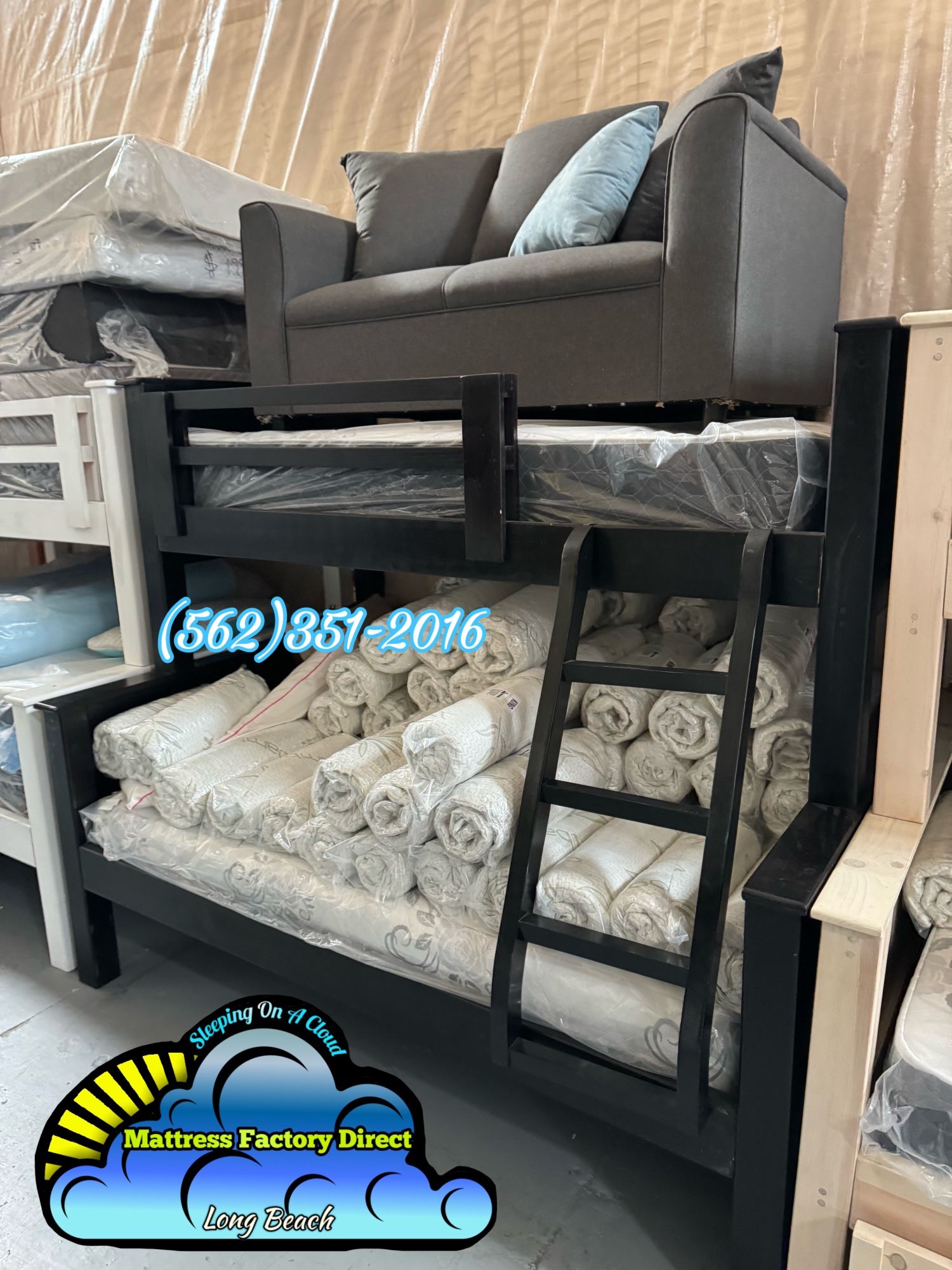 Twin Full Black Bunk Bed With Mattresses Colchones