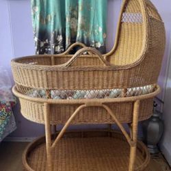 Gorgeous Unique BIG Vintage Rattan Bassinet Baby Bed OBO 