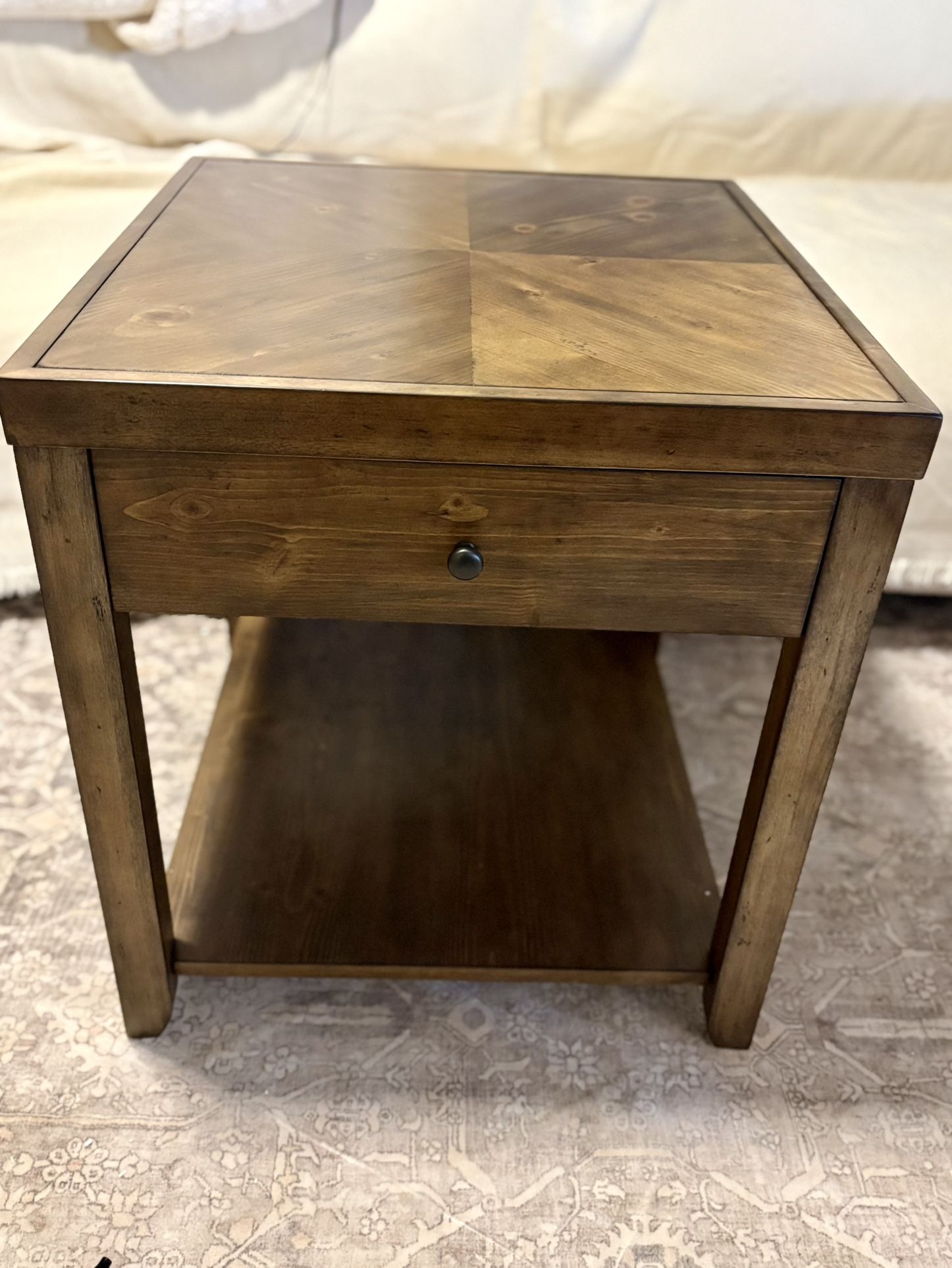 Brand new Wood End Table with Drawer & Shelf – Rustic Farmhouse Style
