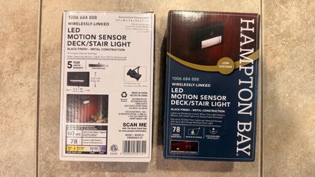 Hampton Bay 78 Lumen Low Voltage Hardwired Black Motion Sensing Integrated LED Outdoor Stair Light with Frosted Acrylic Lens 2X PACK