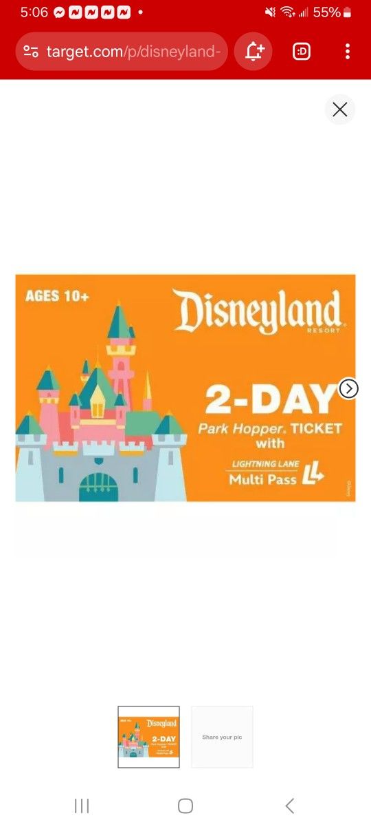 2 ADULTS 2 KIDS DISNEYLAND TICKETS