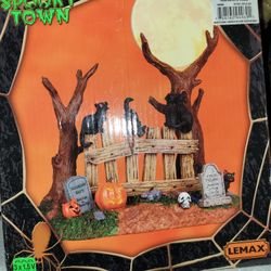 Vintage Spooky Town  3 Cats Under Moon "New"