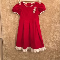 Red Velveteen Rose Cottage Girls Dress Size 6