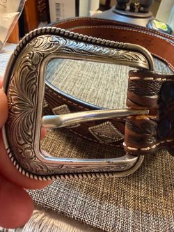 3D Belt Company Brown Leather - Horse Hair with Silver Conchos Size 46 NWT