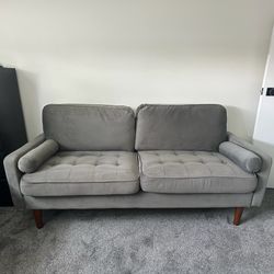 Grey Velvet Loveseat Sofa, 69.3” long